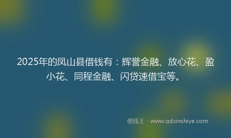 2025年的凤山县借钱有：辉誉金融、放心花、盈小花、同程金融、闪贷速借宝等。