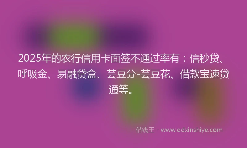 2025年的农行信用卡面签不通过率有：信秒贷、呼吸金、易融贷盒、芸豆分-芸豆花、借款宝速贷通等。