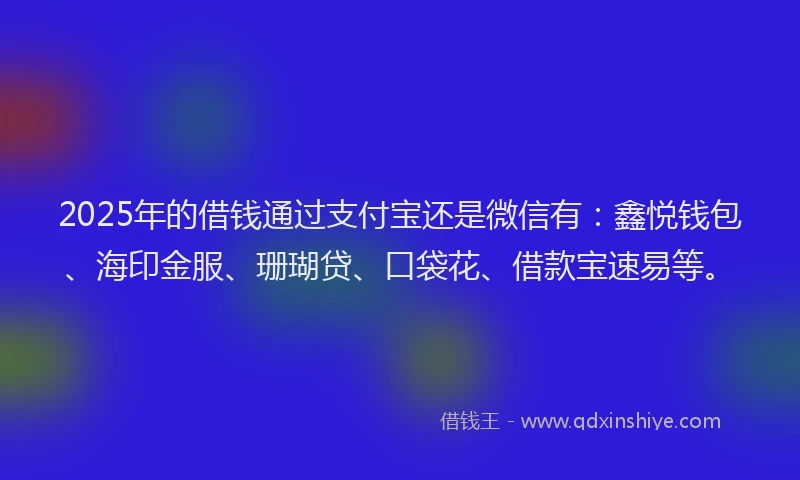 2025年的借钱通过支付宝还是微信有：鑫悦钱包、海印金服、珊瑚贷、口袋花、借款宝速易等。