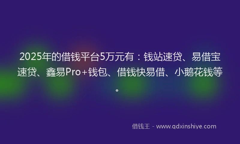 2025年的借钱平台5万元有：钱站速贷、易借宝速贷、鑫易Pro+钱包、借钱快易借、小鹅花钱等。