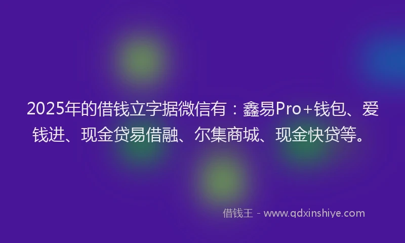 2025年的借钱立字据微信有：鑫易Pro+钱包、爱钱进、现金贷易借融、尔集商城、现金快贷等。