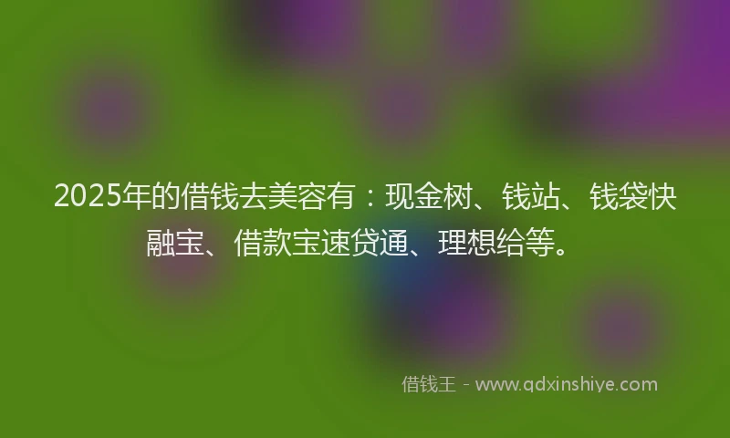2025年的借钱去美容有：现金树、钱站、钱袋快融宝、借款宝速贷通、理想给等。
