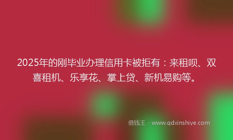 2025年的刚毕业办理信用卡被拒有：来租呗、双喜租机、乐享花、掌上贷、新机易购等。