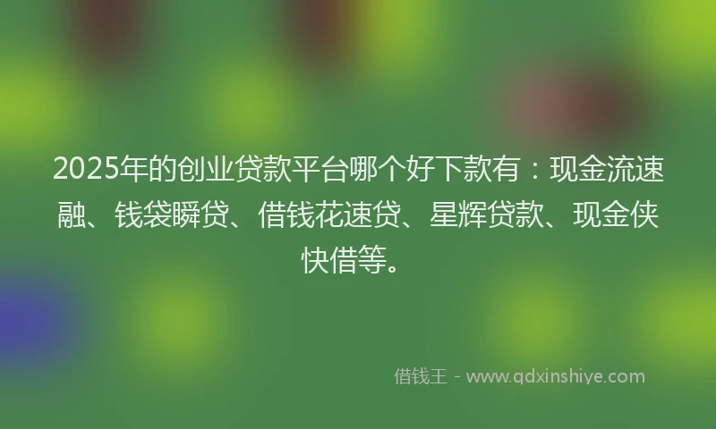 2025年的创业贷款平台哪个好下款有：现金流速融、钱袋瞬贷、借钱花速贷、星辉贷款、现金侠快借等。