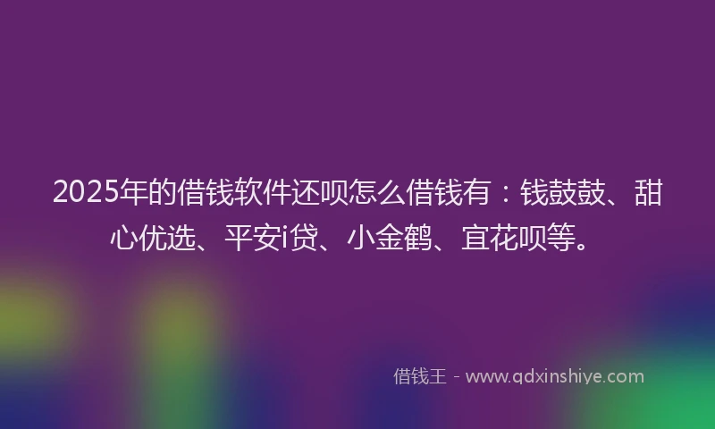 2025年的借钱软件还呗怎么借钱有：钱鼓鼓、甜心优选、平安i贷、小金鹤、宜花呗等。