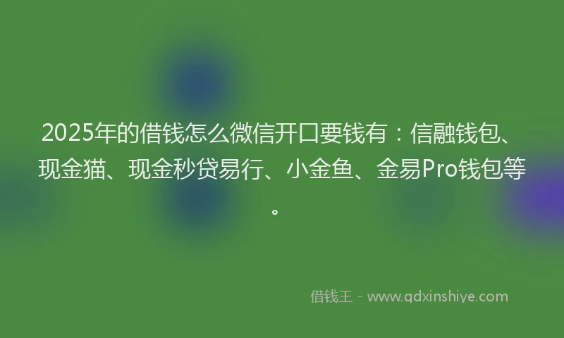 2025年的借钱怎么微信开口要钱有：信融钱包、现金猫、现金秒贷易行、小金鱼、金易Pro钱包等。