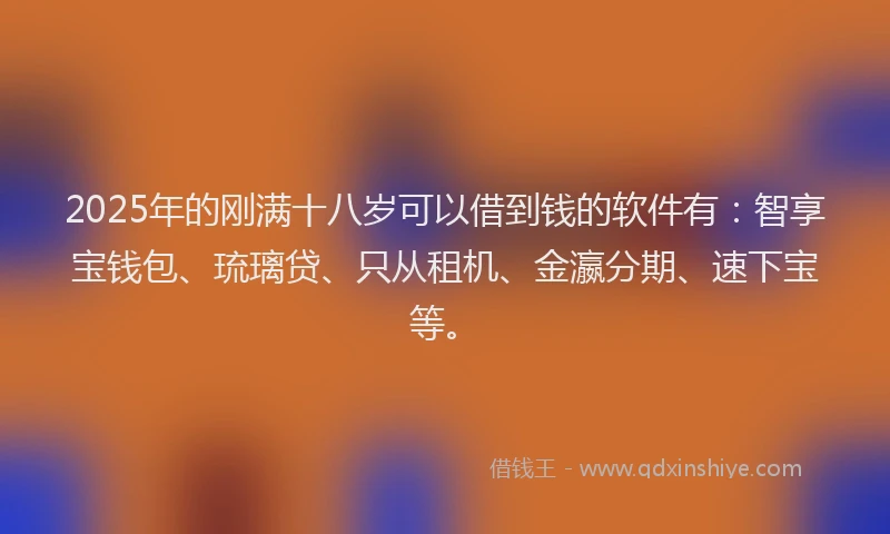 2025年的刚满十八岁可以借到钱的软件有：智享宝钱包、琉璃贷、只从租机、金瀛分期、速下宝等。