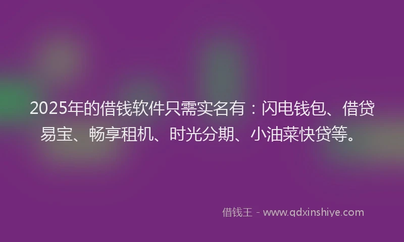2025年的借钱软件只需实名有：闪电钱包、借贷易宝、畅享租机、时光分期、小油菜快贷等。