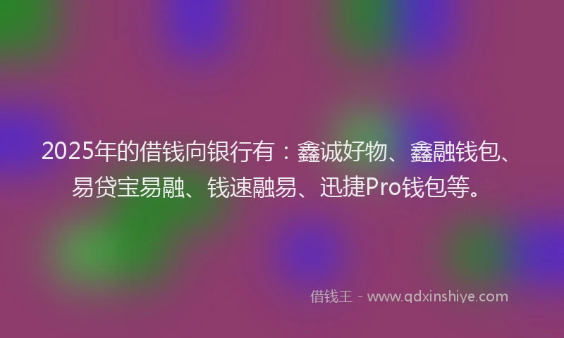 2025年的借钱向银行有：鑫诚好物、鑫融钱包、易贷宝易融、钱速融易、迅捷Pro钱包等。
