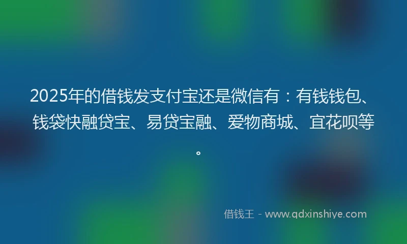 2025年的借钱发支付宝还是微信有：有钱钱包、钱袋快融贷宝、易贷宝融、爱物商城、宜花呗等。
