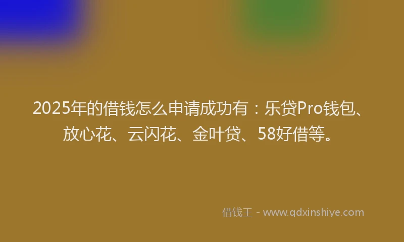 2025年的借钱怎么申请成功有：乐贷Pro钱包、放心花、云闪花、金叶贷、58好借等。
