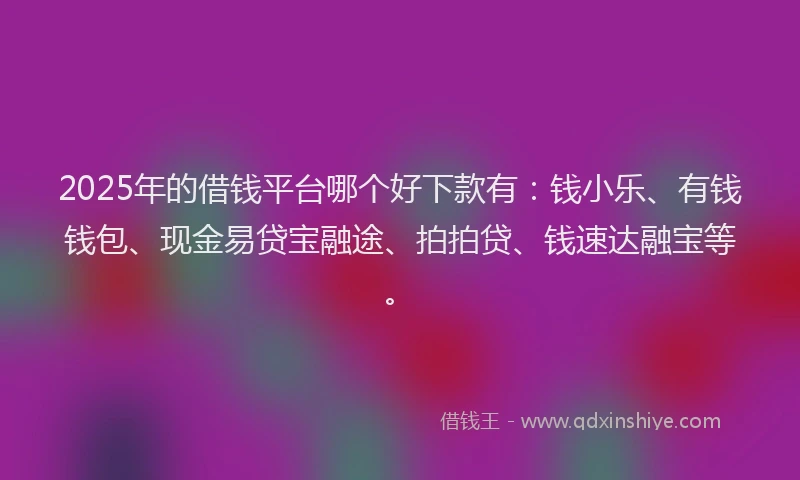 2025年的借钱平台哪个好下款有：钱小乐、有钱钱包、现金易贷宝融途、拍拍贷、钱速达融宝等。