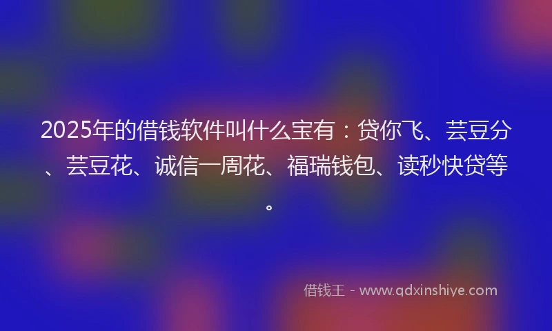 2025年的借钱软件叫什么宝有：贷你飞、芸豆分、芸豆花、诚信一周花、福瑞钱包、读秒快贷等。