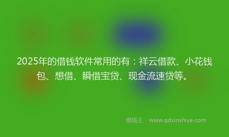 2025年的借钱软件常用的有：祥云借款、小花钱包、想借、瞬借宝贷、现金流速贷等。