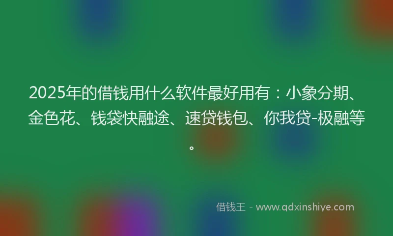 2025年的借钱用什么软件最好用有：小象分期、金色花、钱袋快融途、速贷钱包、你我贷-极融等。