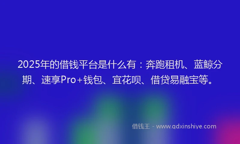 2025年的借钱平台是什么有：奔跑租机、蓝鲸分期、速享Pro+钱包、宜花呗、借贷易融宝等。