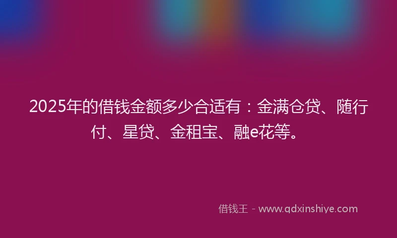 2025年的借钱金额多少合适有：金满仓贷、随行付、星贷、金租宝、融e花等。