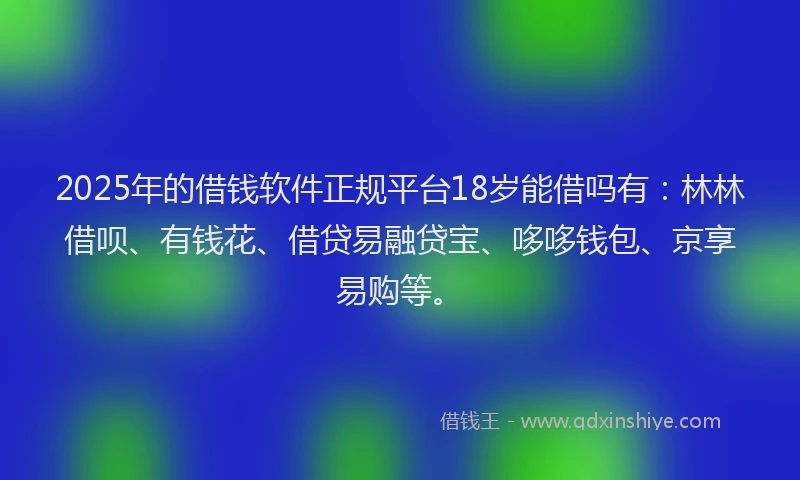 2025年的借钱软件正规平台18岁能借吗有：林林借呗、有钱花、借贷易融贷宝、哆哆钱包、京享易购等。