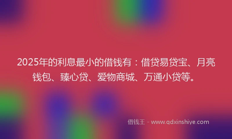 2025年的利息最小的借钱有：借贷易贷宝、月亮钱包、臻心贷、爱物商城、万通小贷等。
