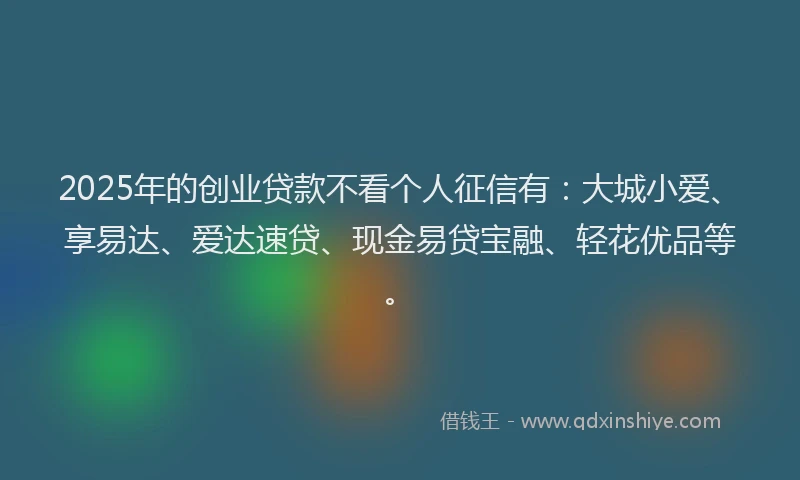 2025年的创业贷款不看个人征信有：大城小爱、享易达、爱达速贷、现金易贷宝融、轻花优品等。
