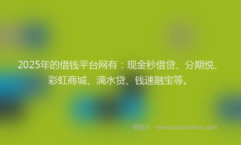 2025年的借钱平台网有：现金秒借贷、分期悦、彩虹商城、滴水贷、钱速融宝等。