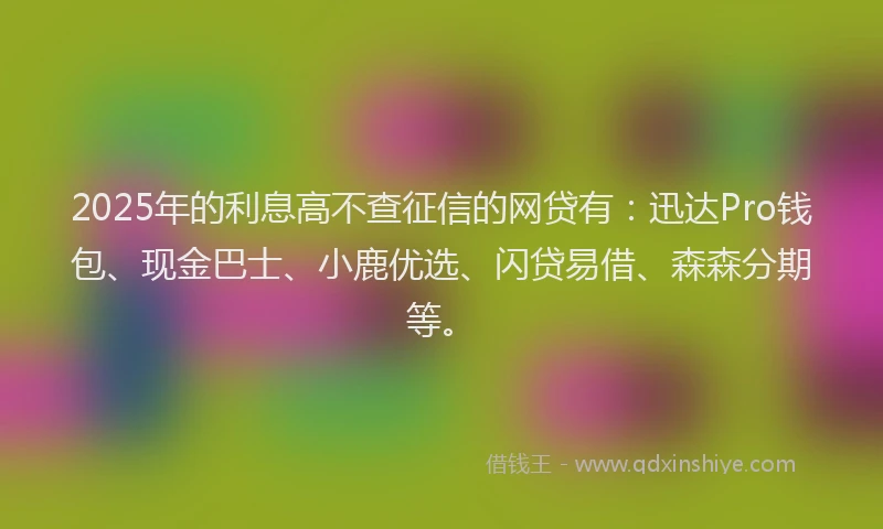2025年的利息高不查征信的网贷有：迅达Pro钱包、现金巴士、小鹿优选、闪贷易借、森森分期等。