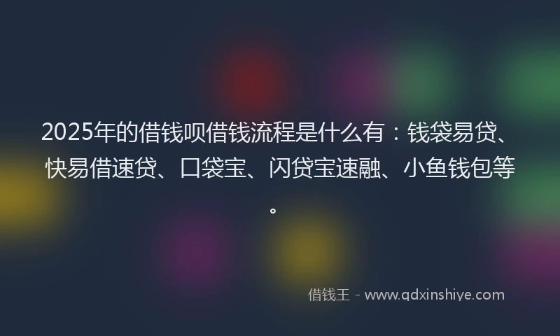 2025年的借钱呗借钱流程是什么有：钱袋易贷、快易借速贷、口袋宝、闪贷宝速融、小鱼钱包等。