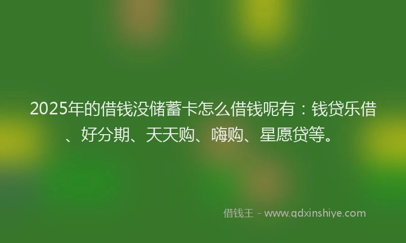 2025年的借钱没储蓄卡怎么借钱呢有：钱贷乐借、好分期、天天购、嗨购、星愿贷等。