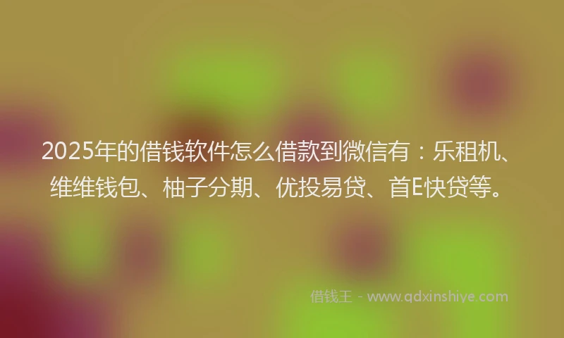 2025年的借钱软件怎么借款到微信有：乐租机、维维钱包、柚子分期、优投易贷、首E快贷等。