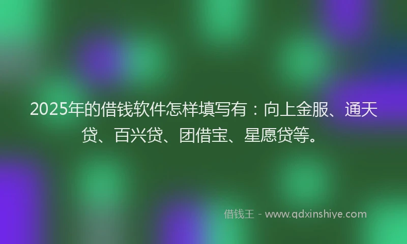 2025年的借钱软件怎样填写有：向上金服、通天贷、百兴贷、团借宝、星愿贷等。