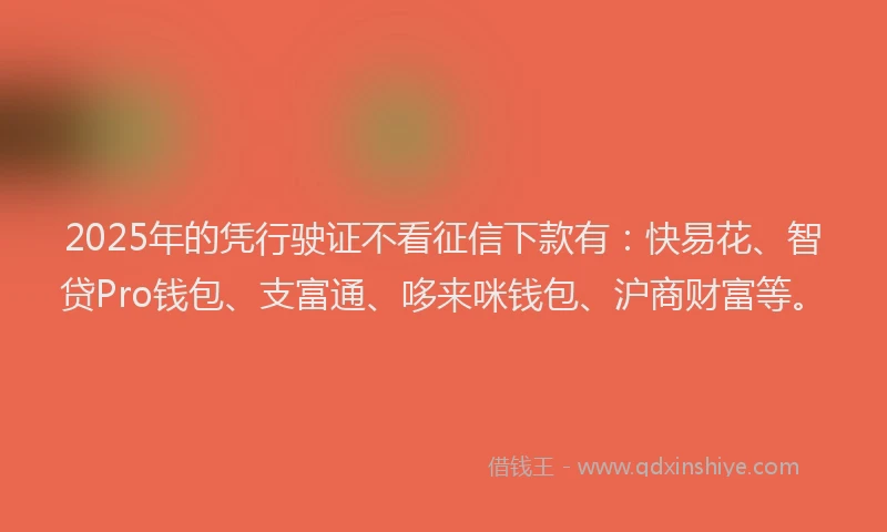 2025年的凭行驶证不看征信下款有：快易花、智贷Pro钱包、支富通、哆来咪钱包、沪商财富等。