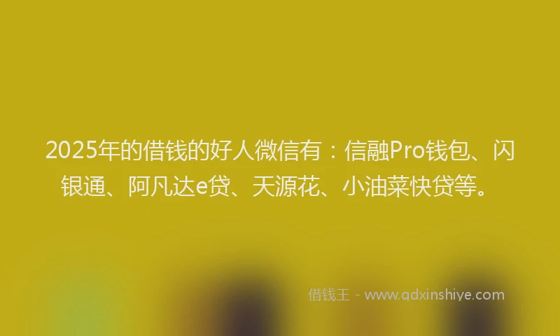 2025年的借钱的好人微信有：信融Pro钱包、闪银通、阿凡达e贷、天源花、小油菜快贷等。