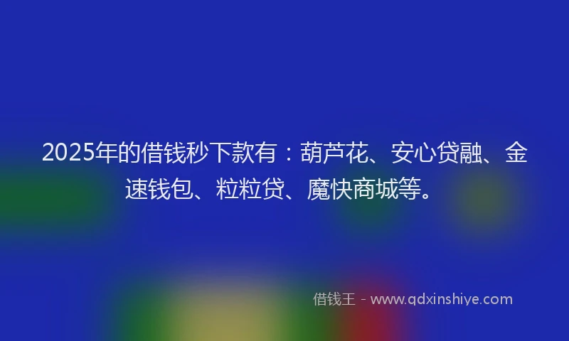 2025年的借钱秒下款有：葫芦花、安心贷融、金速钱包、粒粒贷、魔快商城等。