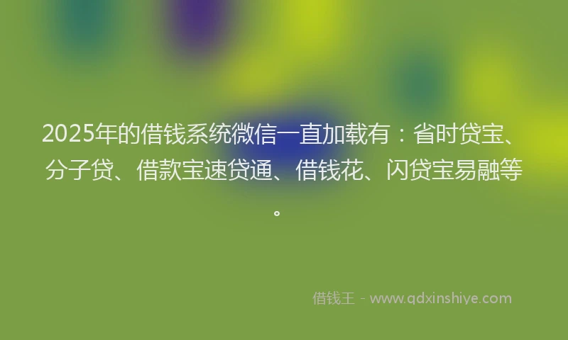 2025年的借钱系统微信一直加载有：省时贷宝、分子贷、借款宝速贷通、借钱花、闪贷宝易融等。