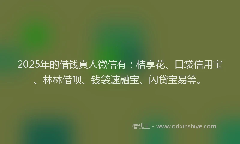 2025年的借钱真人微信有：桔享花、口袋信用宝、林林借呗、钱袋速融宝、闪贷宝易等。