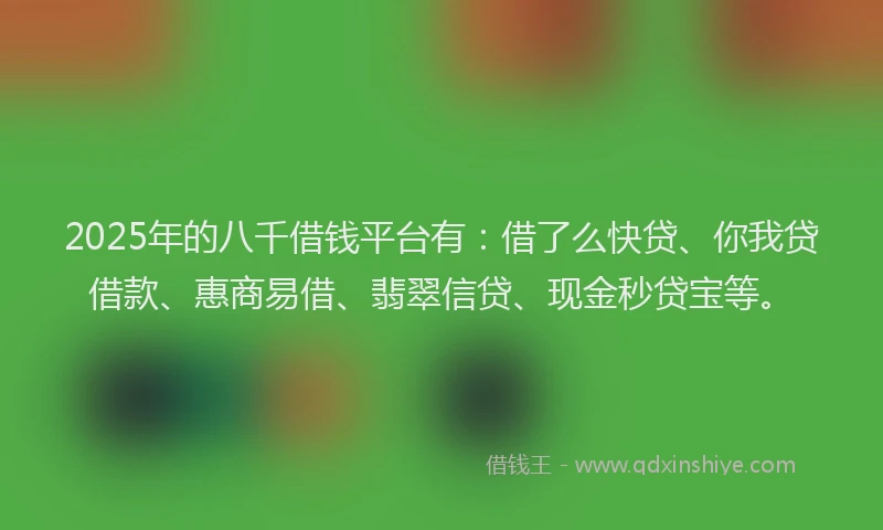 2025年的八千借钱平台有：借了么快贷、你我贷借款、惠商易借、翡翠信贷、现金秒贷宝等。