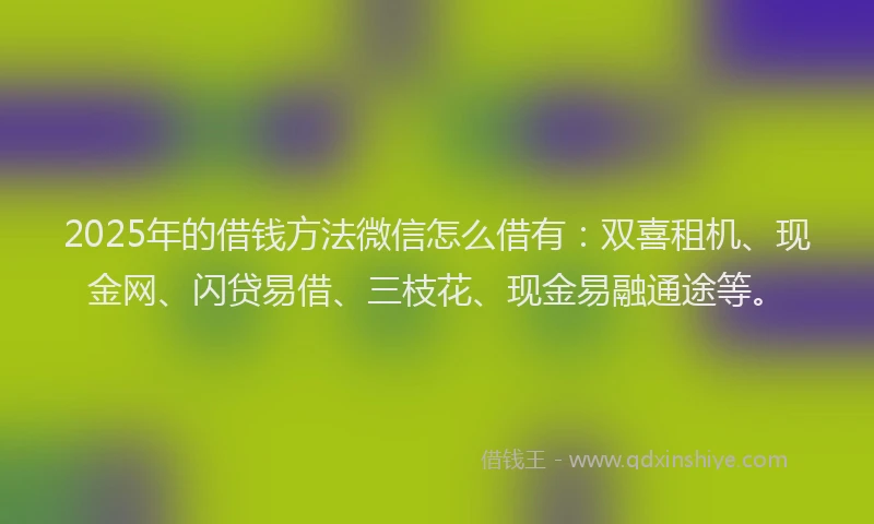 2025年的借钱方法微信怎么借有：双喜租机、现金网、闪贷易借、三枝花、现金易融通途等。