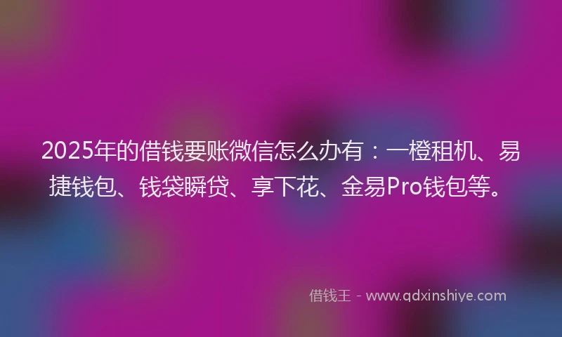 2025年的借钱要账微信怎么办有：一橙租机、易捷钱包、钱袋瞬贷、享下花、金易Pro钱包等。