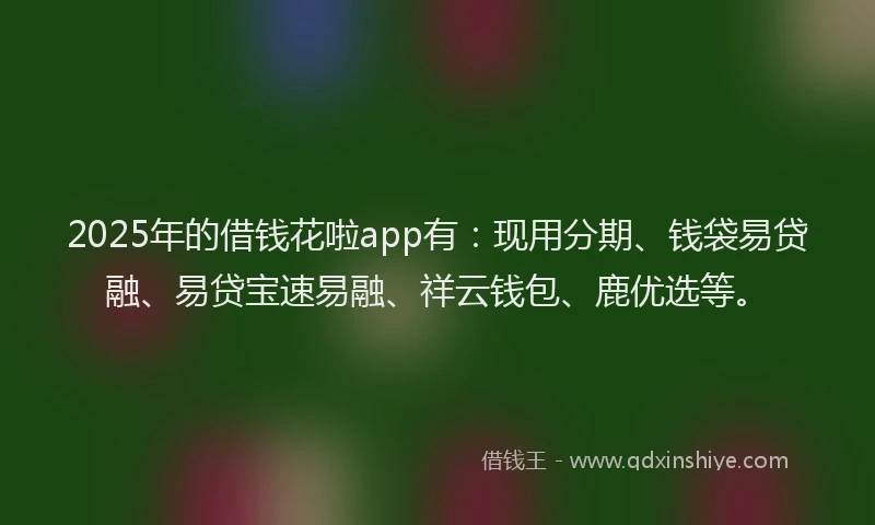 2025年的借钱花啦app有：现用分期、钱袋易贷融、易贷宝速易融、祥云钱包、鹿优选等。