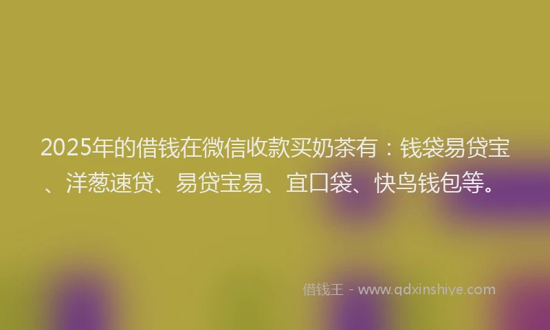 2025年的借钱在微信收款买奶茶有：钱袋易贷宝、洋葱速贷、易贷宝易、宜口袋、快鸟钱包等。