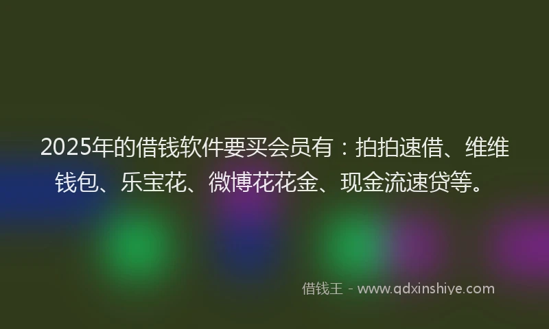 2025年的借钱软件要买会员有：拍拍速借、维维钱包、乐宝花、微博花花金、现金流速贷等。