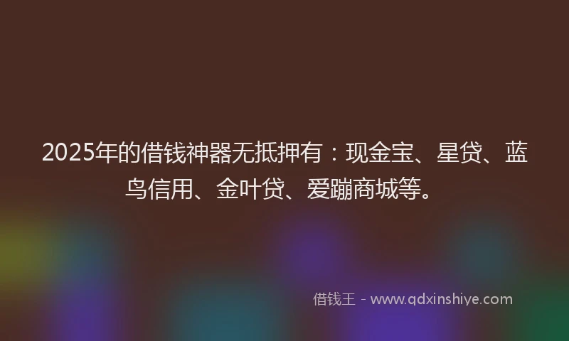 2025年的借钱神器无抵押有：现金宝、星贷、蓝鸟信用、金叶贷、爱蹦商城等。