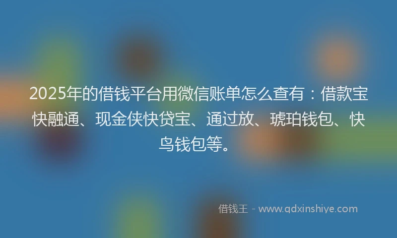 2025年的借钱平台用微信账单怎么查有：借款宝快融通、现金侠快贷宝、通过放、琥珀钱包、快鸟钱包等。