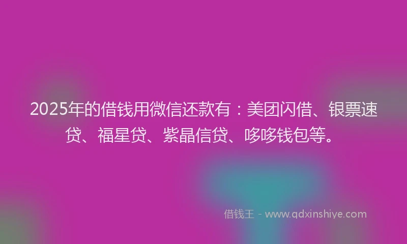 2025年的借钱用微信还款有：美团闪借、银票速贷、福星贷、紫晶信贷、哆哆钱包等。