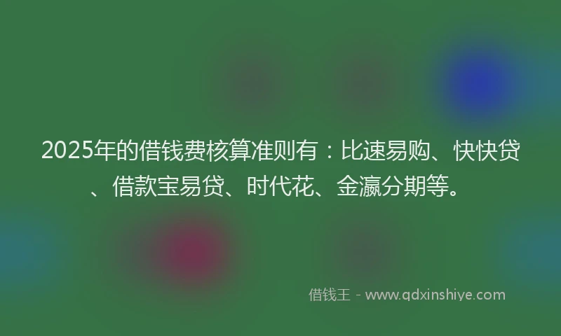 2025年的借钱费核算准则有：比速易购、快快贷、借款宝易贷、时代花、金瀛分期等。