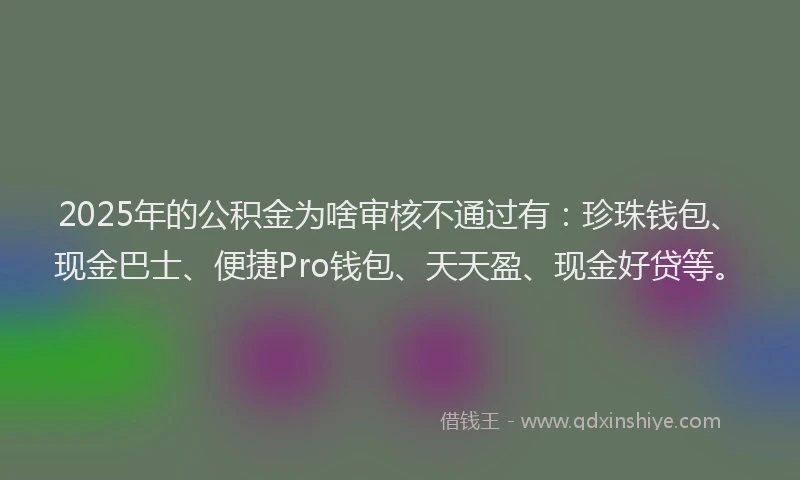 2025年的公积金为啥审核不通过有：珍珠钱包、现金巴士、便捷Pro钱包、天天盈、现金好贷等。