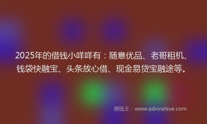 2025年的借钱小咩咩有：随意优品、老哥租机、钱袋快融宝、头条放心借、现金易贷宝融途等。