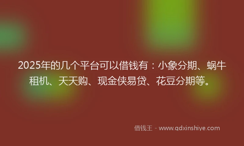 2025年的几个平台可以借钱有：小象分期、蜗牛租机、天天购、现金侠易贷、花豆分期等。