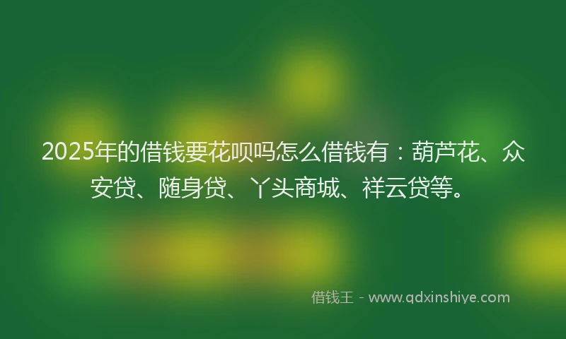 2025年的借钱要花呗吗怎么借钱有：葫芦花、众安贷、随身贷、丫头商城、祥云贷等。