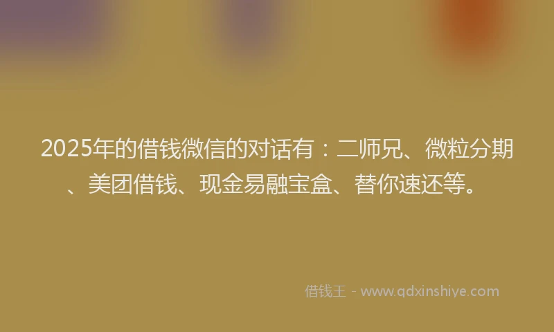 2025年的借钱微信的对话有：二师兄、微粒分期、美团借钱、现金易融宝盒、替你速还等。